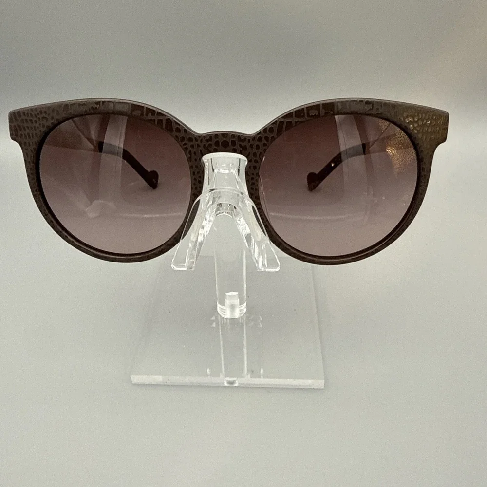 LIU JO AUTHENTIC SUNGLASSES- LJ653S BROWN/GOLD ACCENT LEATHER ROUND FRAMES- HOT!
